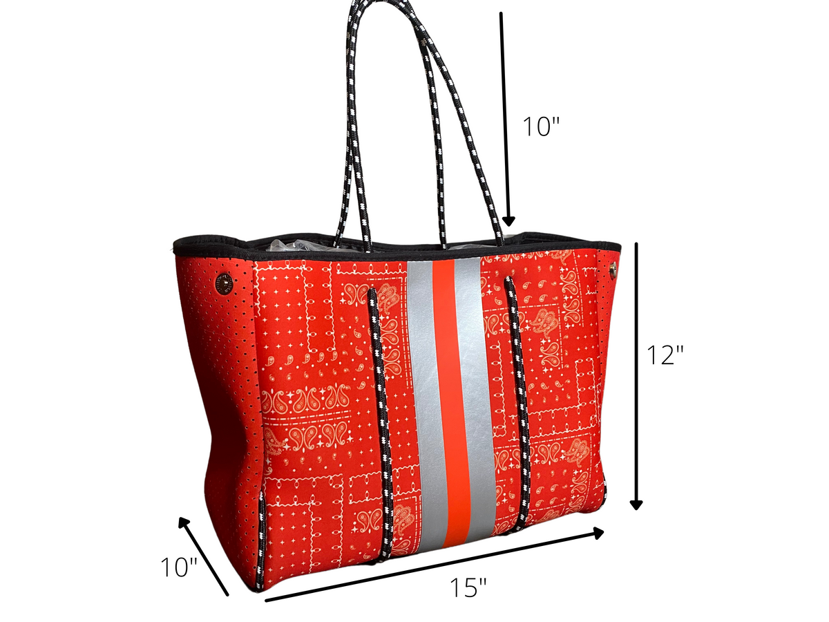 Neoprene Tote Bag Bandanna Orange by Dallas Hill Design