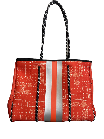 Neoprene Tote Bag Bandanna Orange by Dallas Hill Design