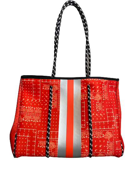 Neoprene Tote Bag Bandanna Orange by Dallas Hill Design
