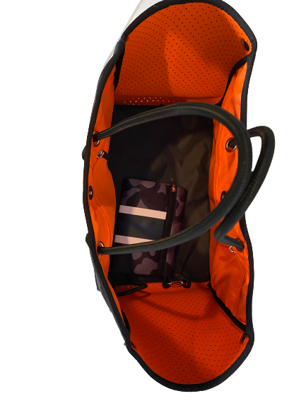 Neoprene Tote Bag Camo Black Navy Stripes by Dallas Hill Design