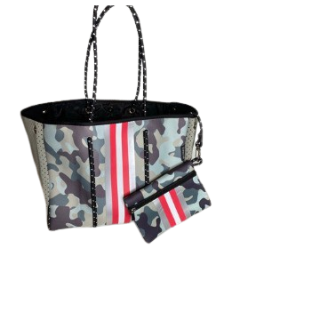 Neoprene Tote Bag Camo Sea Green & Gray by Dallas Hill Design