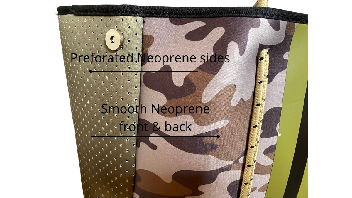 Neoprene Tote Bag Camo Green Utility by Dallas Hill Design