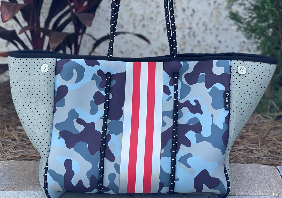 Neoprene Tote Bag Camo Sea Green & Gray by Dallas Hill Design