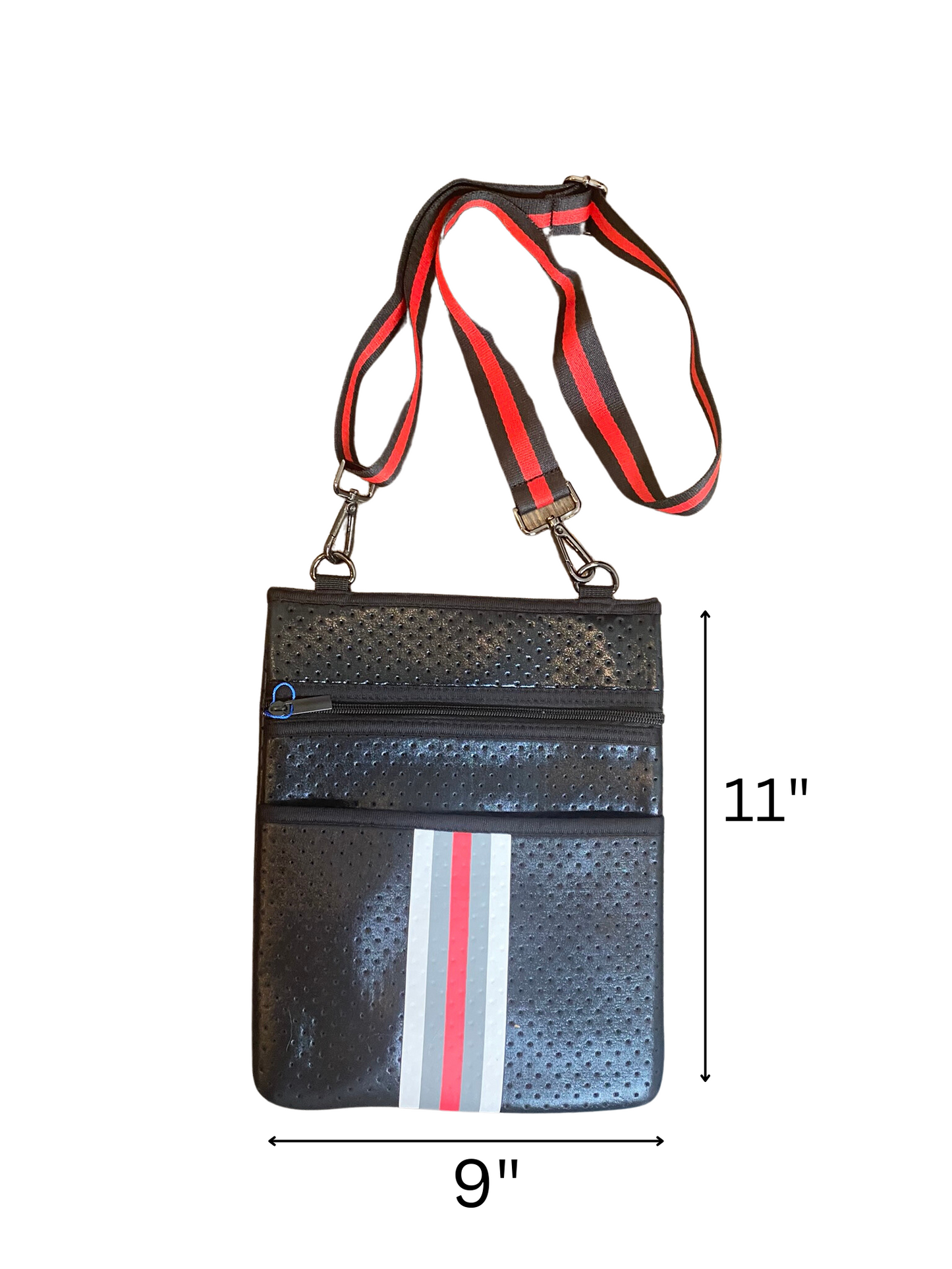 Cross Body Messanger Bag Black with Red & Black Stripes