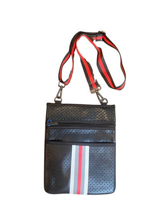 Cross Body Messanger Bag Black with Red & Black Stripes