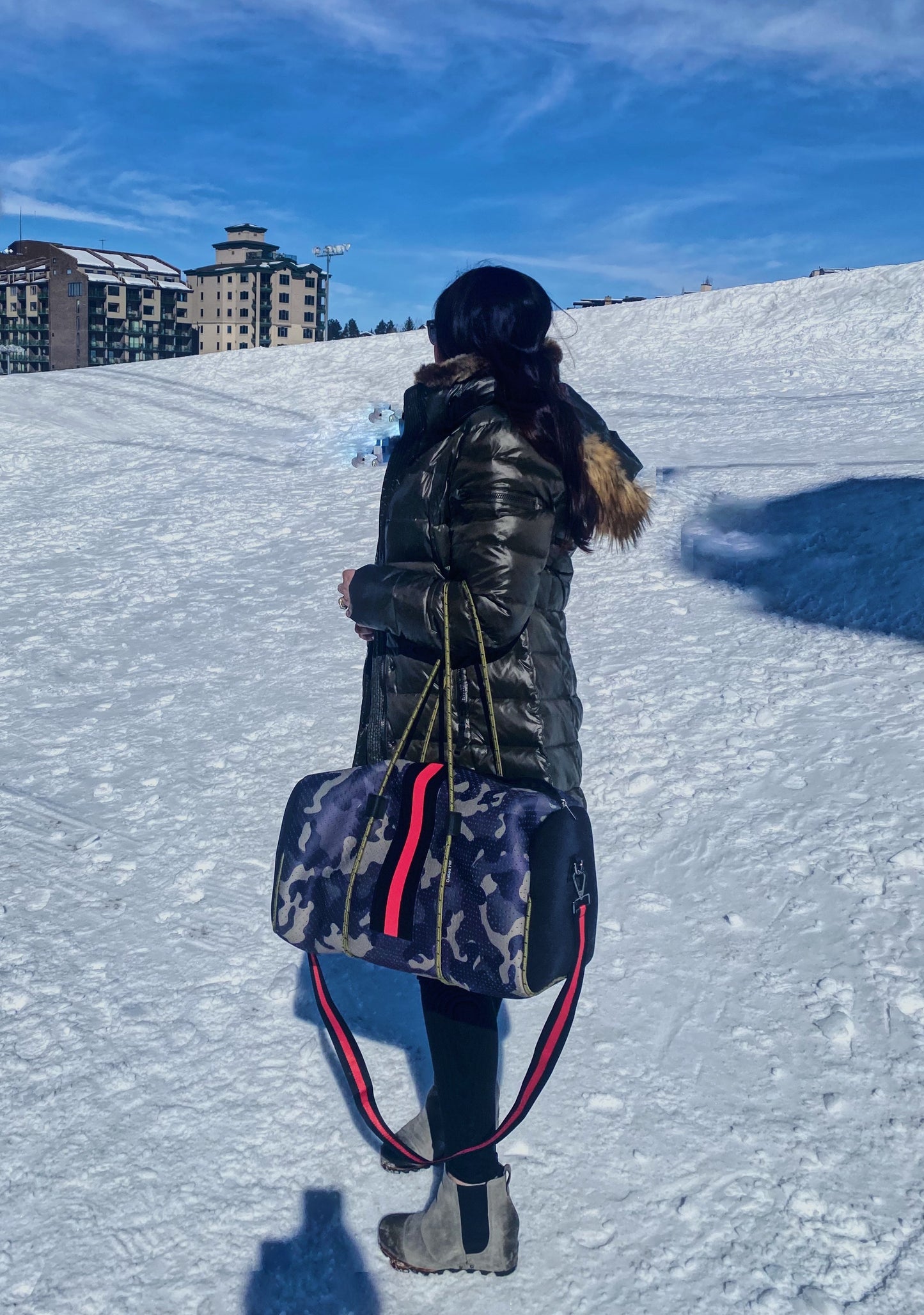 Neoprene Duffel Bag Green Camo by Dallas Hill Design