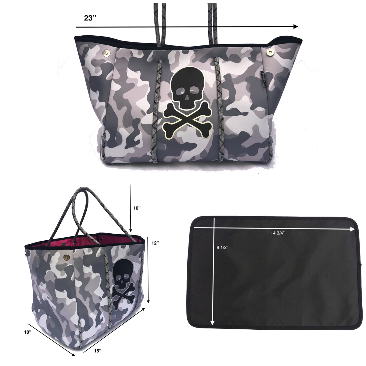 Neoprene Tote Bag Camo Skull by Dallas Hill Design