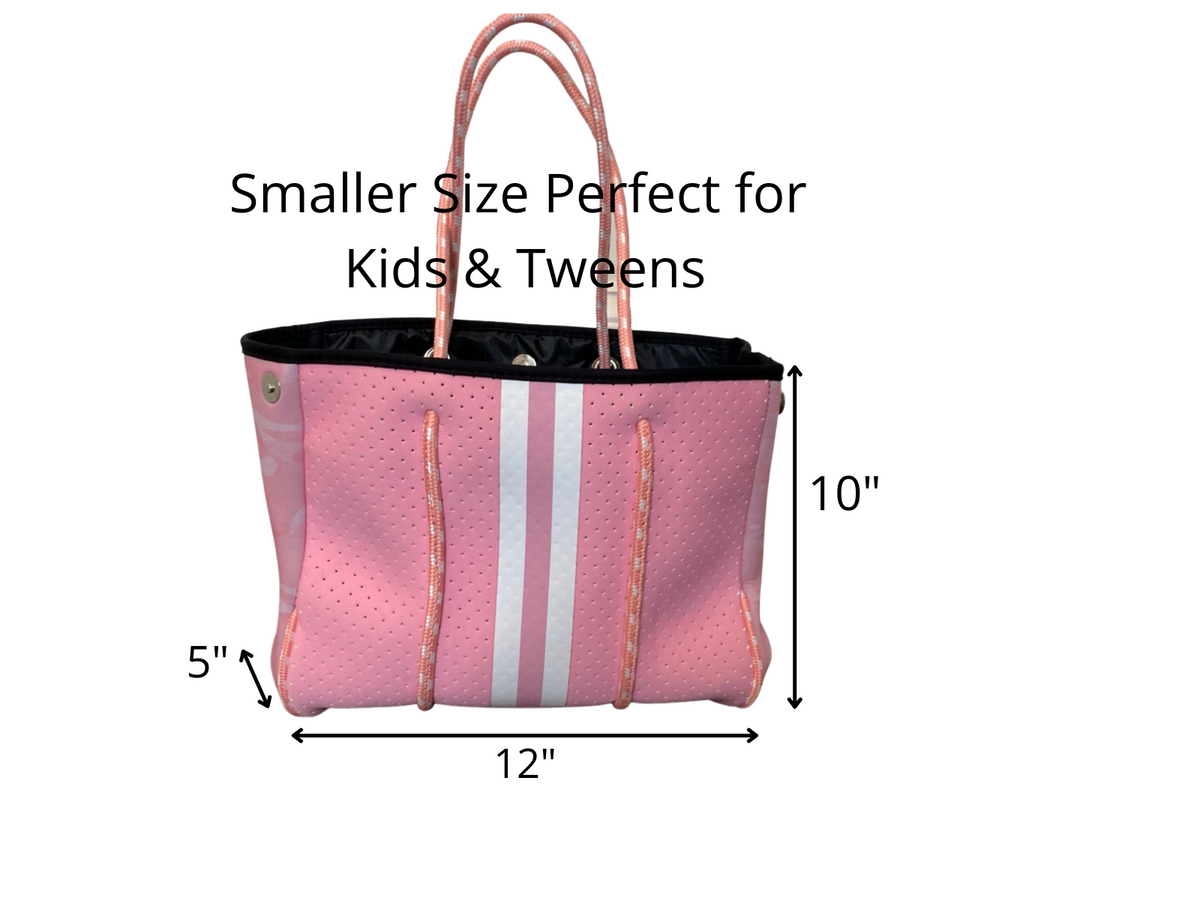 Neoprene Tote Bag Kids & Tween Sized Pink & Camo sides by Dallas Hill Design