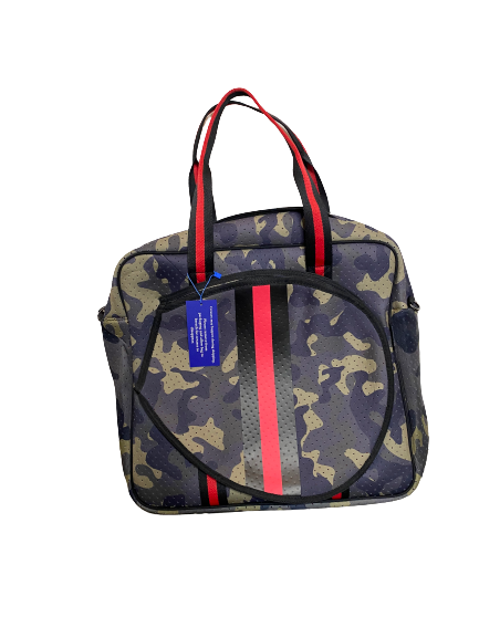 Tennis Bag Neoprene Green Camo Red/Black Stripes