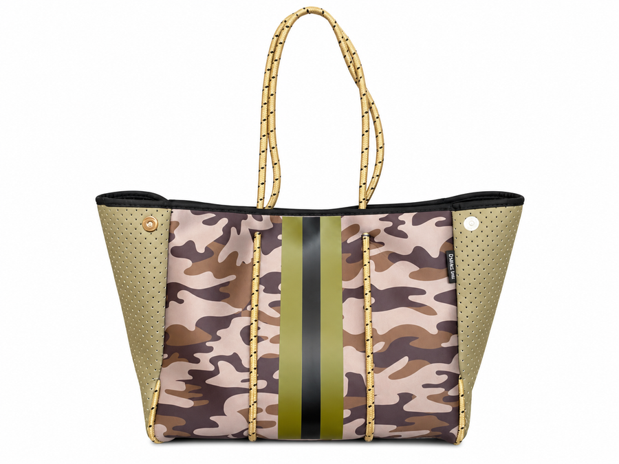 Neoprene Tote Bag Camo Green Utility by Dallas Hill Design