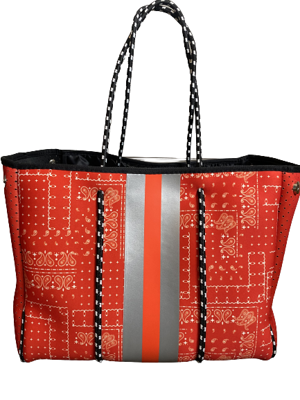 Neoprene Tote Bag Bandanna Blue by Dallas Hill Design