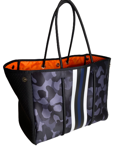 Neoprene Tote Bag Camo Black Navy Stripes by Dallas Hill Design