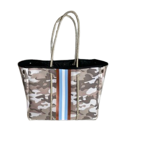 Neoprene Tote Bag Camo Tan Sky & Rose Gold Sripes by Dallas Hill Design