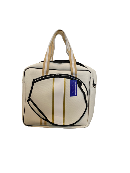 Tennis Bag Canvas Off White with Gold Stripes