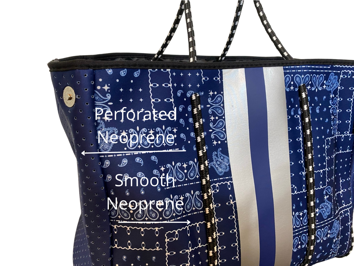 Neoprene Tote Bag Bandanna Blue by Dallas Hill Design
