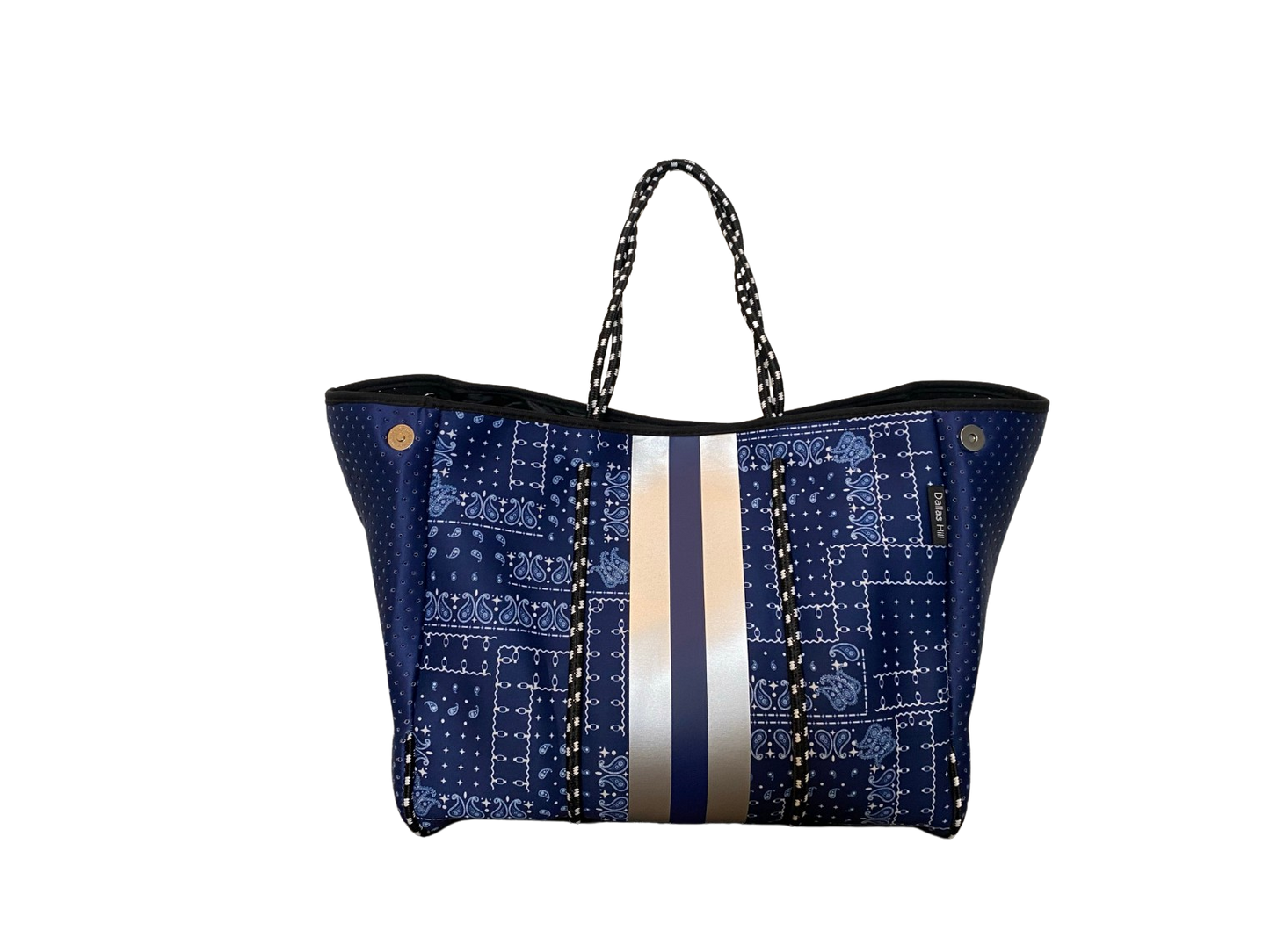 Neoprene Tote Bag Bandanna Blue by Dallas Hill Design