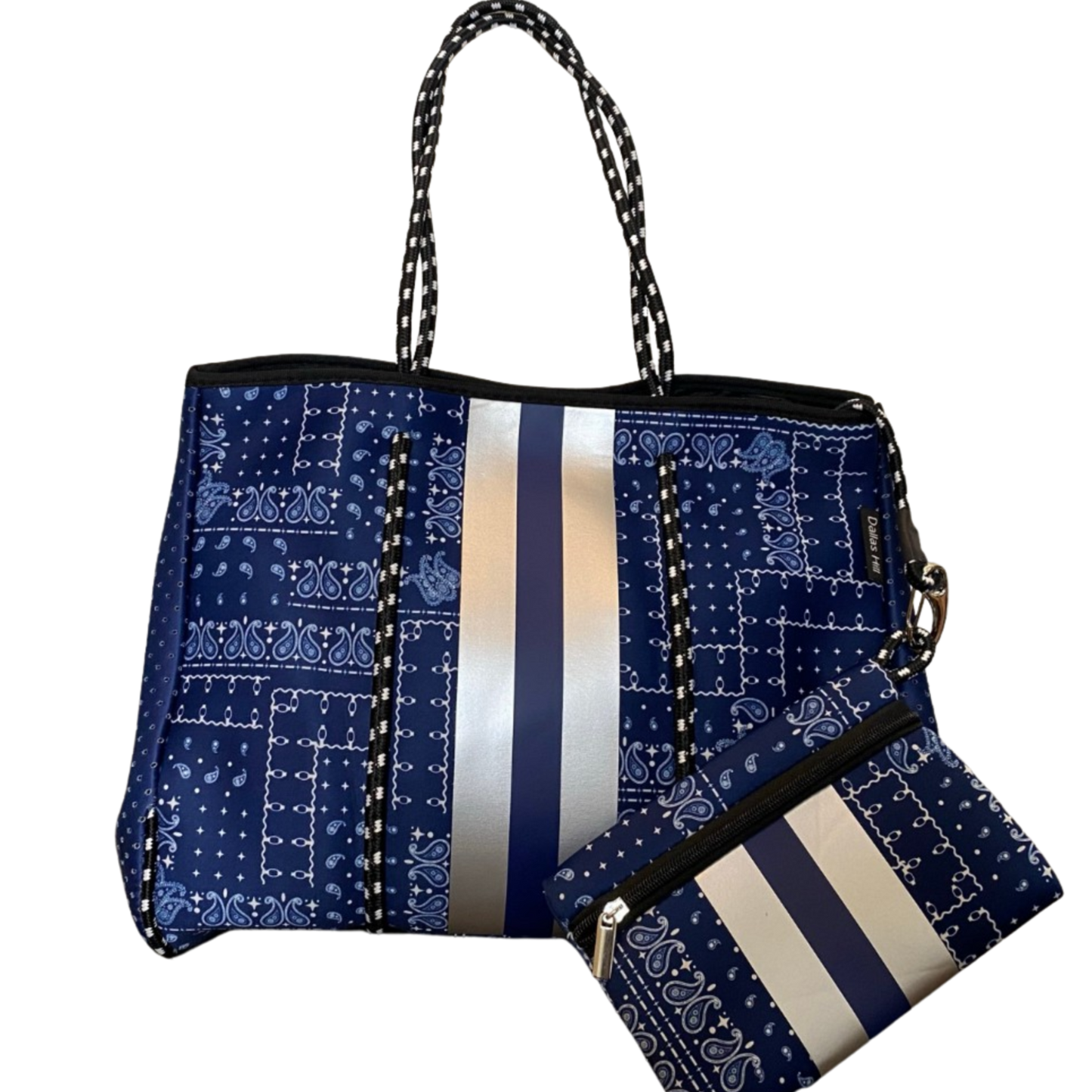 Neoprene Tote Bag Bandanna Blue by Dallas Hill Design