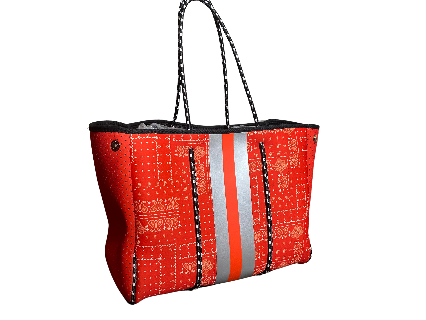 Neoprene Tote Bag Bandanna Orange by Dallas Hill Design