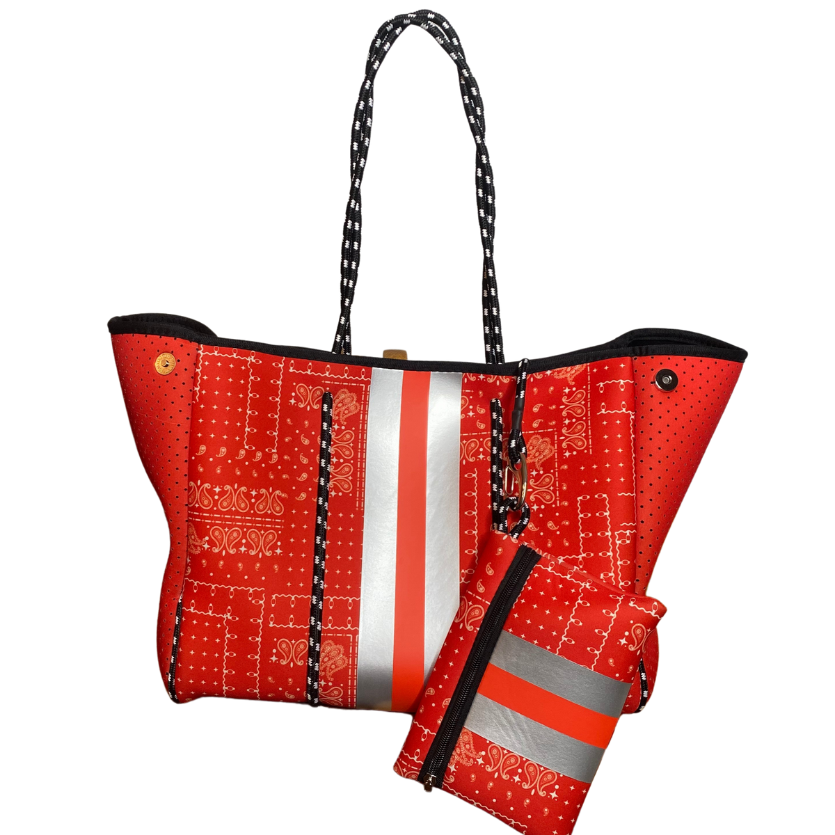 Neoprene Tote Bag Bandanna Orange by Dallas Hill Design