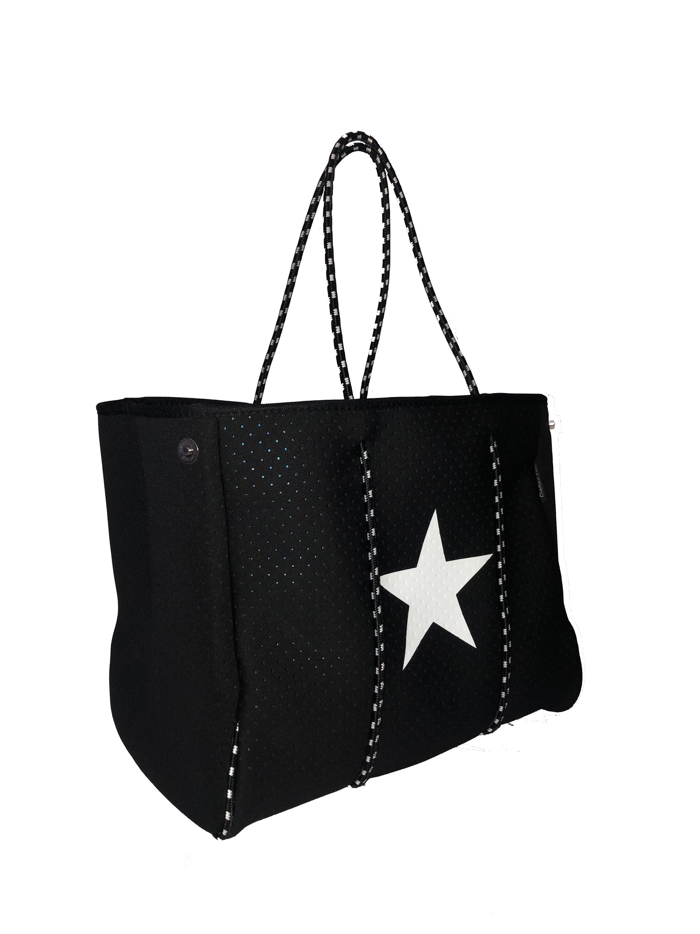 Neoprene Tote Bag Black White Star by Dallas Hill Design