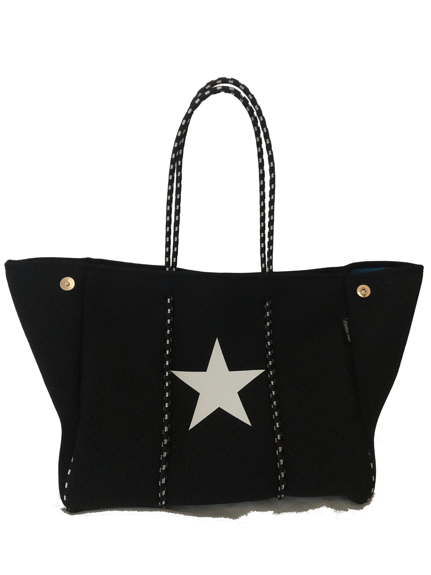 Neoprene Tote Bag Black White Star by Dallas Hill Design