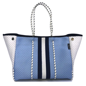 Neoprene Tote Bag Blue Blue White Sripes by Dallas Hill Design