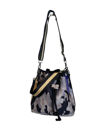 Crossbody Bucket Neoprene Purse Navy Camo includes Two Straps & Extra Pouch