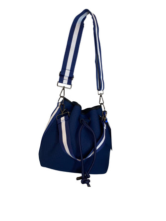 Crossbody Bucket Neoprene Purse Navy includes Two Straps & Extra Pouch