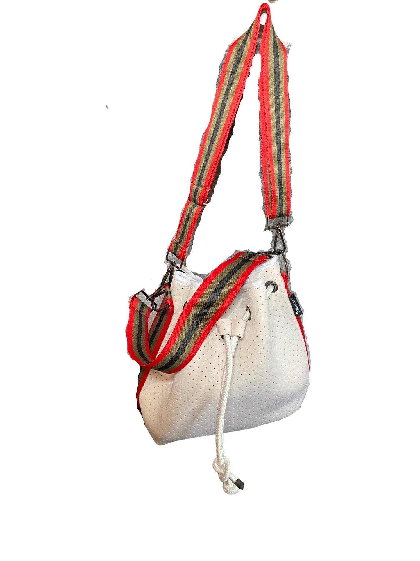 Crossbody Bucket Neoprene Purse White includes Two Straps & Extra Pouch