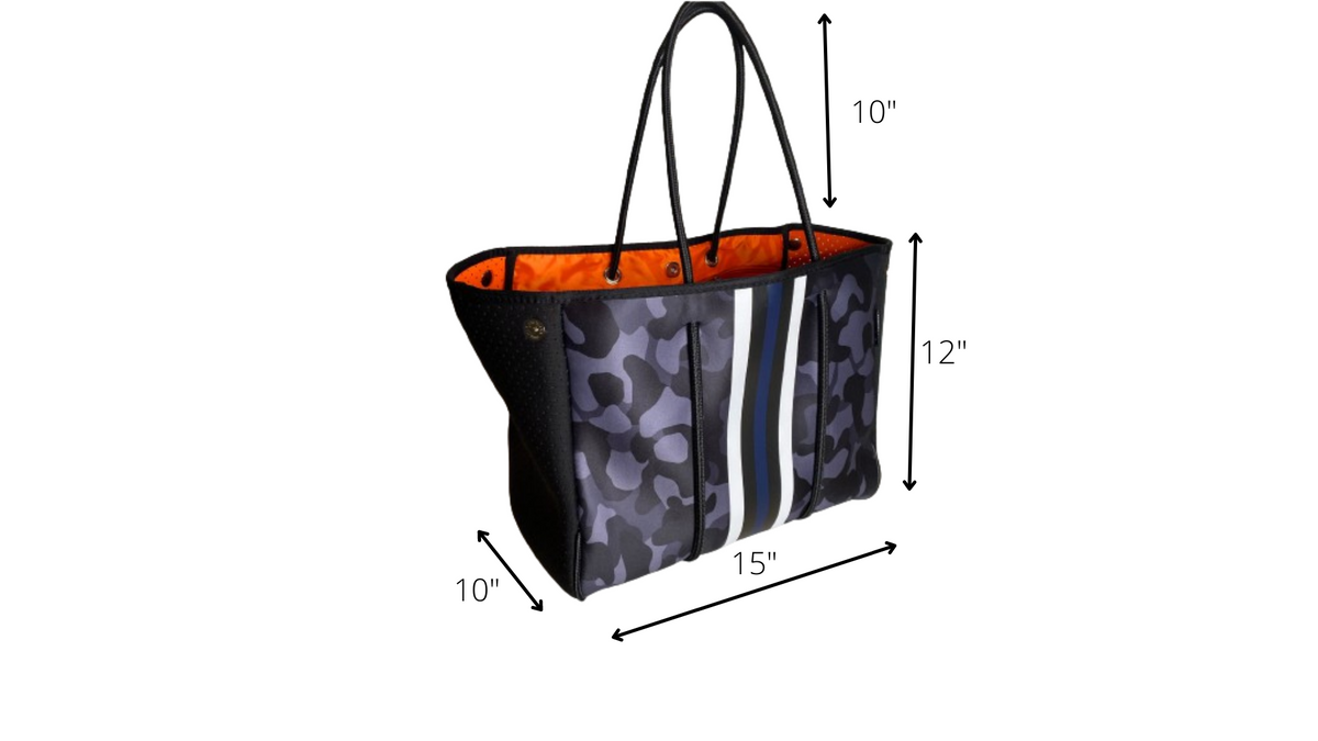Neoprene Tote Bag Camo Black Navy Stripes by Dallas Hill Design