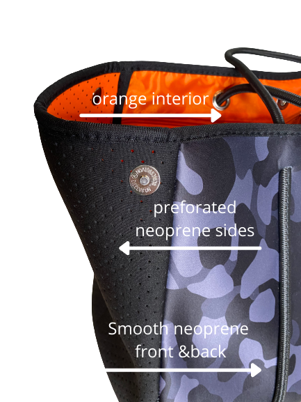 Neoprene Tote Bag Camo Black Navy Stripes by Dallas Hill Design