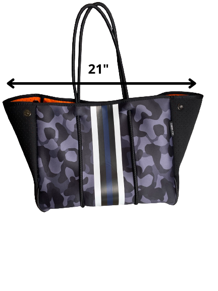 Neoprene Tote Bag Camo Black Navy Stripes by Dallas Hill Design
