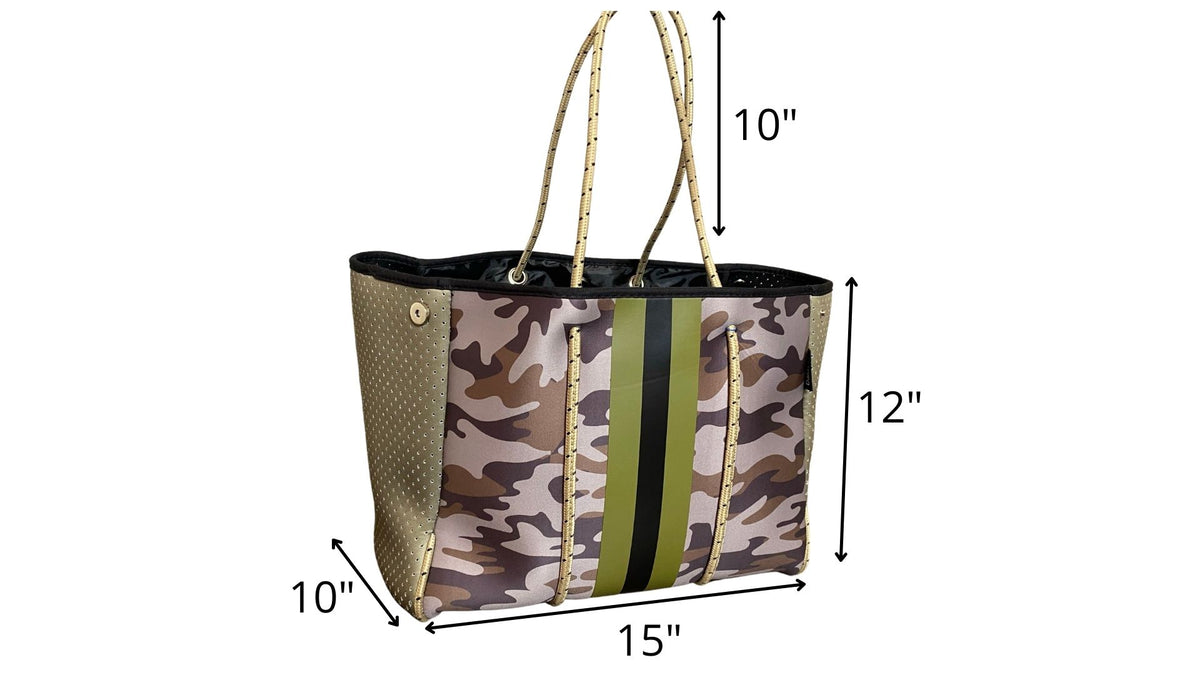 Neoprene Tote Bag Camo Green Utility by Dallas Hill Design