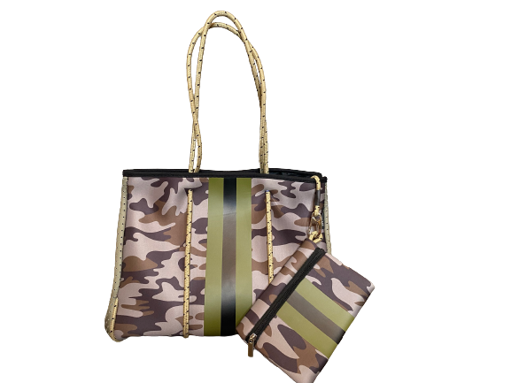 Neoprene Tote Bag Camo Green Utility by Dallas Hill Design