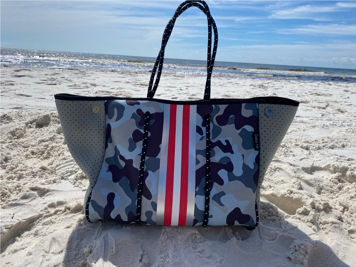 Neoprene Tote Bag Camo Sea Green & Gray by Dallas Hill Design