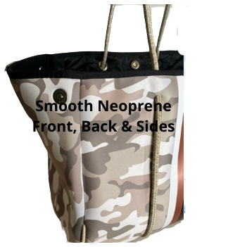 Neoprene Tote Bag Camo Tan Black & Rose Gold Sripes by Dallas Hill Design