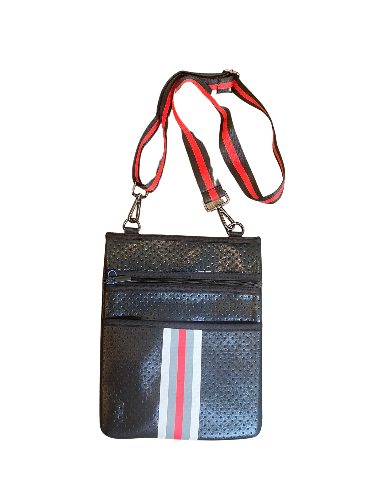 Cross Body Messanger Bag Black with Red & Black Stripes