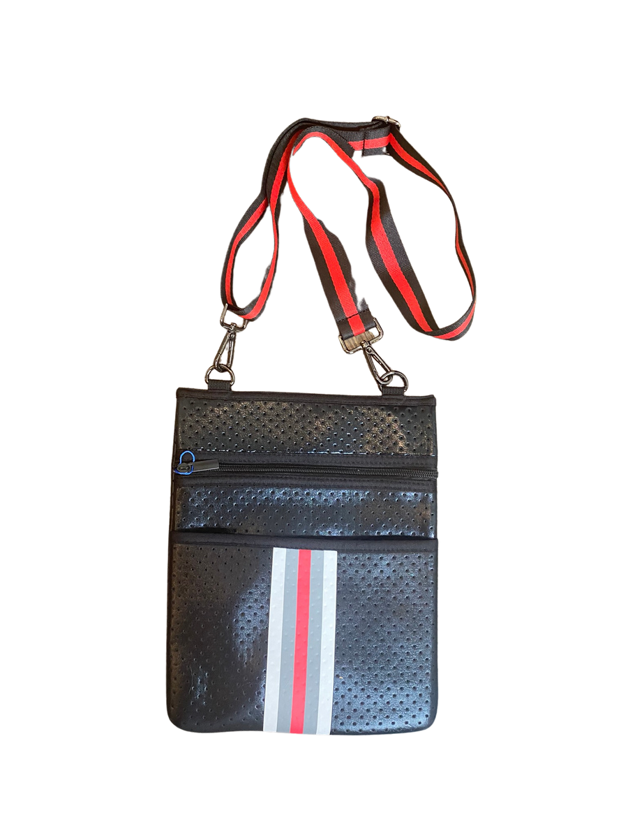 Cross Body Messanger Bag Black with Red & Black Stripes