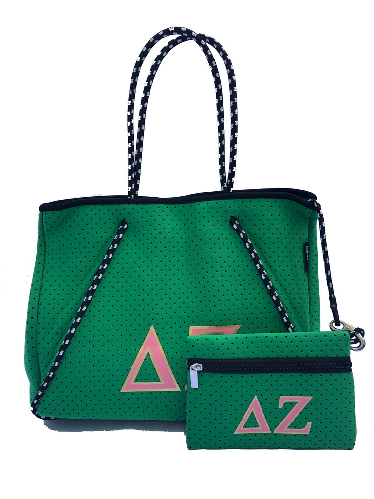 Delta Zeta Sorority Gift Bid Day Recruitment Neoprene Tote Bags School – Dallas  Hill Design