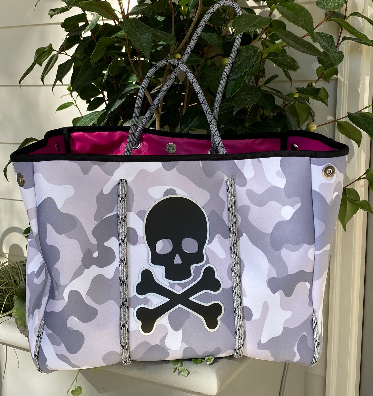 Neoprene Tote Bag Camo Skull by Dallas Hill Design