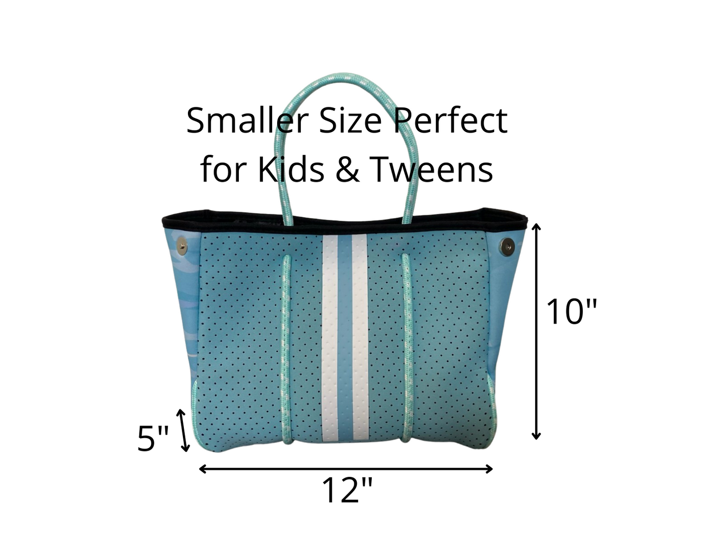 Neoprene Tote Bag Kids & Tween Sized Blue & Camo sides by Dallas Hill Design