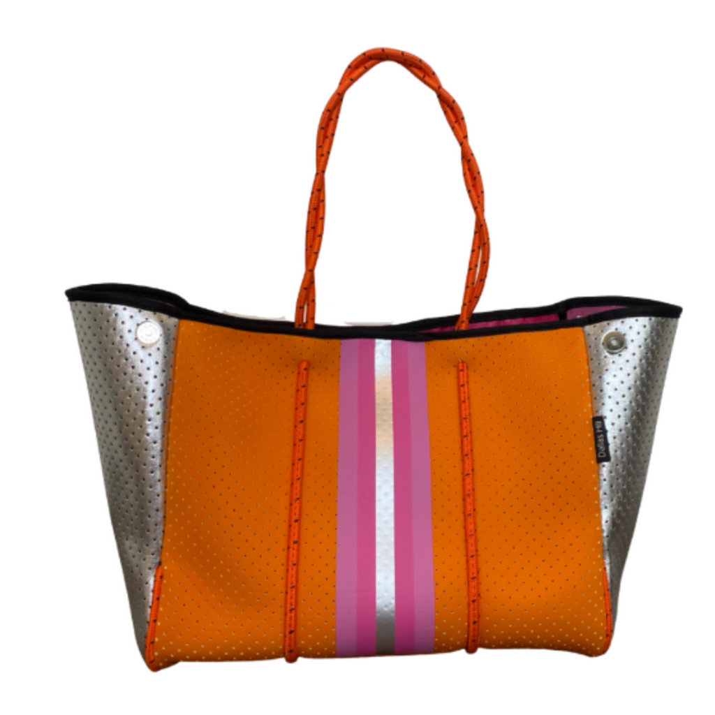 【PORTERNA】Lounge Sure tote bag Neoprene Tote Bag Orange & Silver Pink Stripes by Dallas