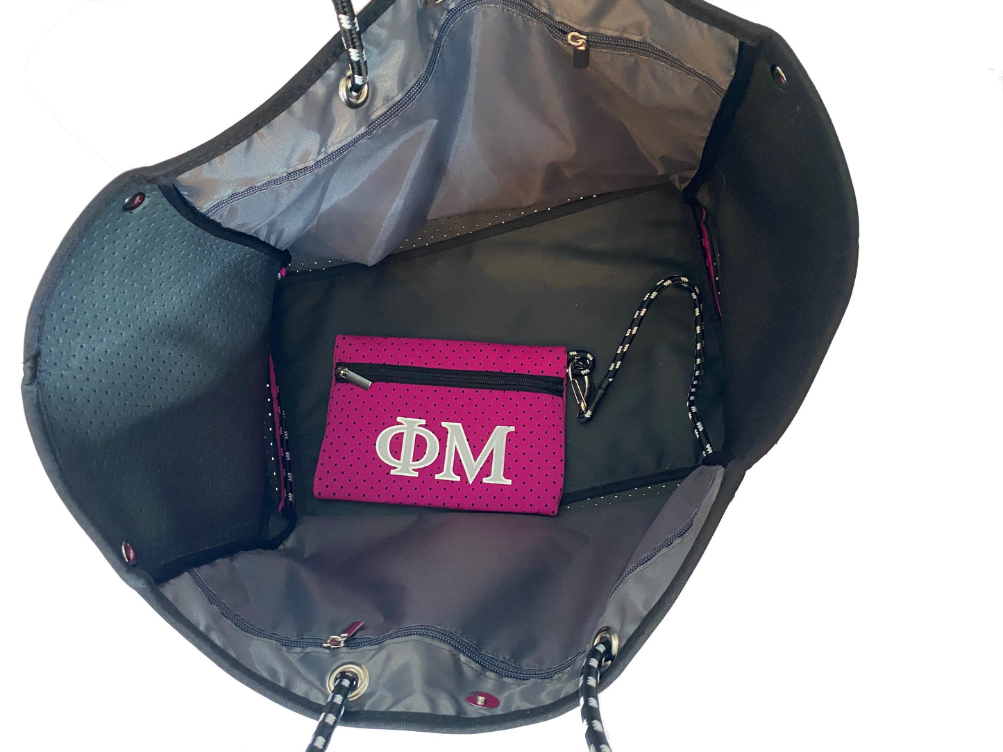 Phi Mu Sorority Gift Bid Day Recruitment Neoprene Tote Bags School Overnight Gym Travel Beach Sister Dallas Hill