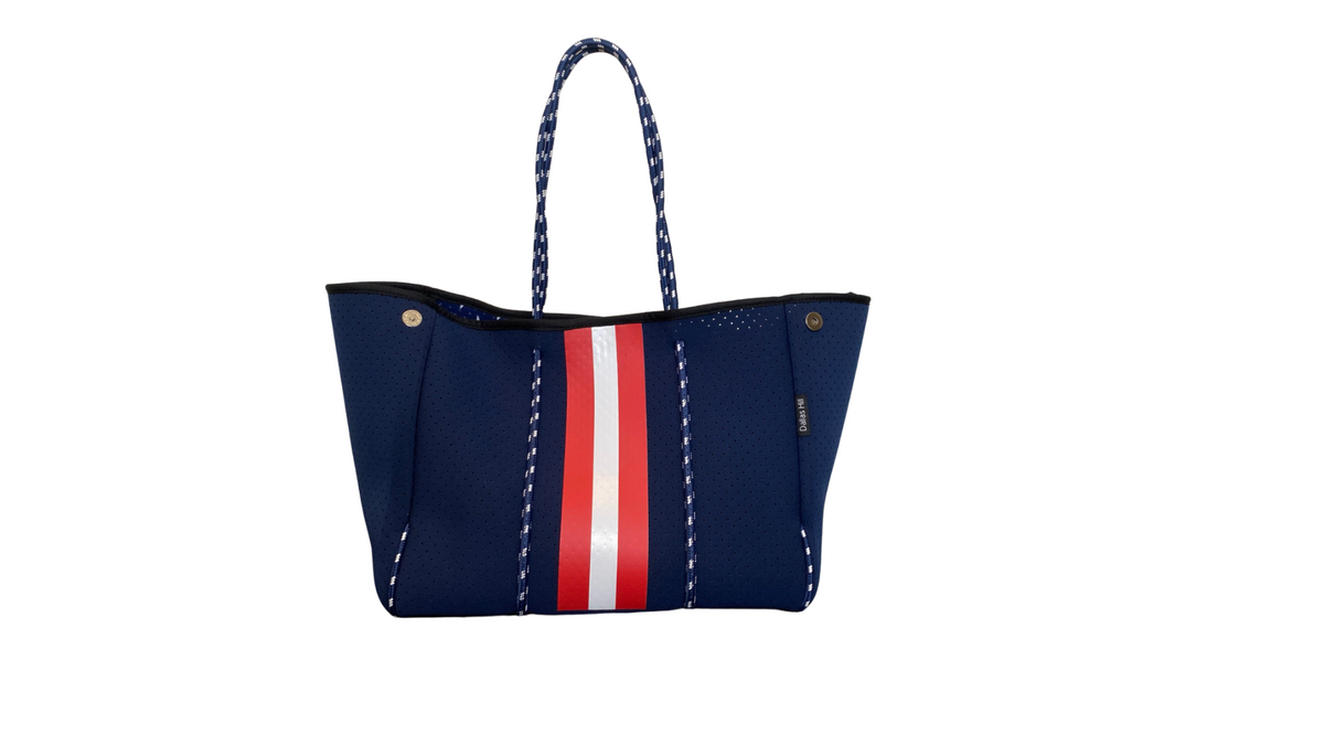 Neoprene Tote Bag Red White & Blue Interior Stars by Dallas Hill Design