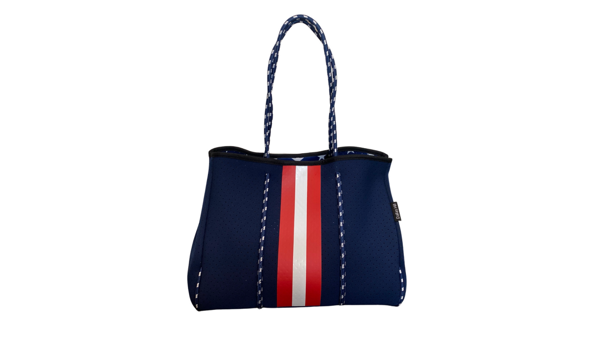 Neoprene Tote Bag Red White & Blue Interior Stars by Dallas Hill Design