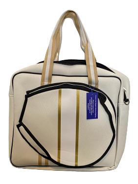 Tennis Bag Neoprene Cream Canvas Gold White Stripes