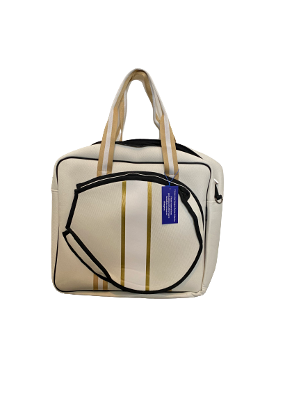 Tennis Bag Neoprene Cream Canvas Gold White Stripes