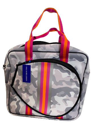Tennis Bag Neoprene Gray Camo Pink stripes