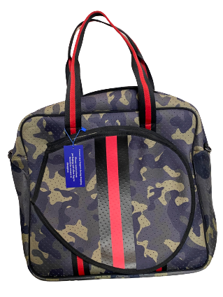 Tennis Bag Neoprene Green Camo Red/Black Stripes