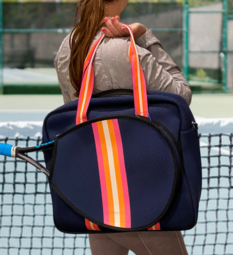 Tennis Bag Neoprene Navy Pink Stripes